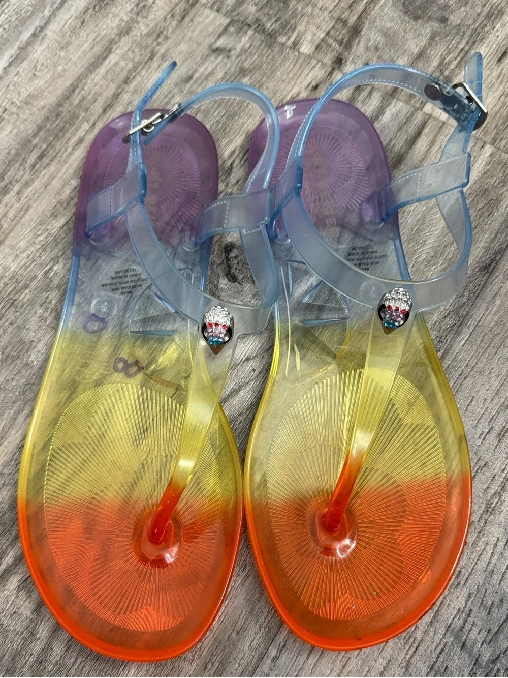 Kurt Geiger Mini Maddison Ombré Rainbow Jelly Sandals Girls Size 4 Ankle Strap